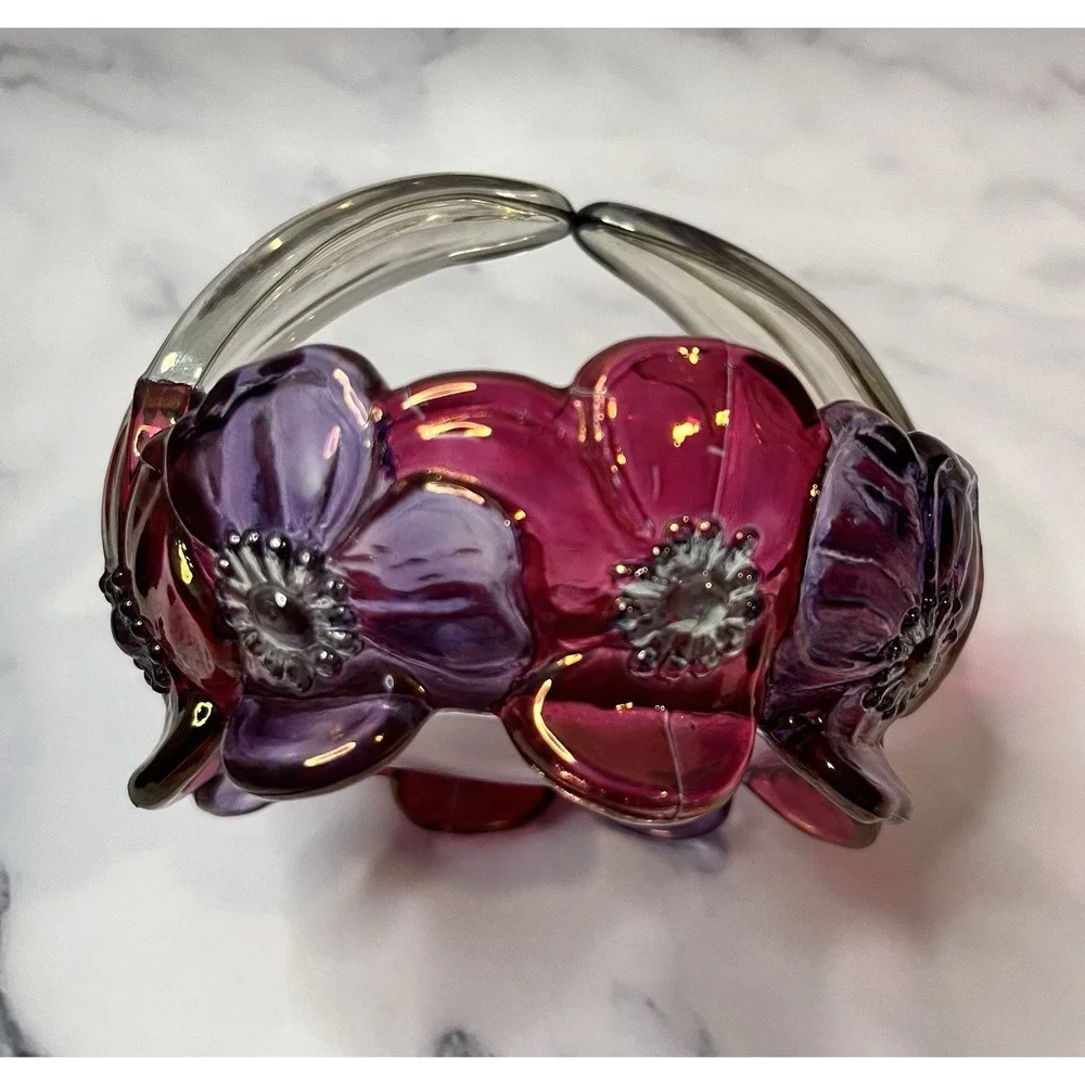 Glass Basket Small Bowl Vintage Westmoreland Dogwood Flower Unique Handle